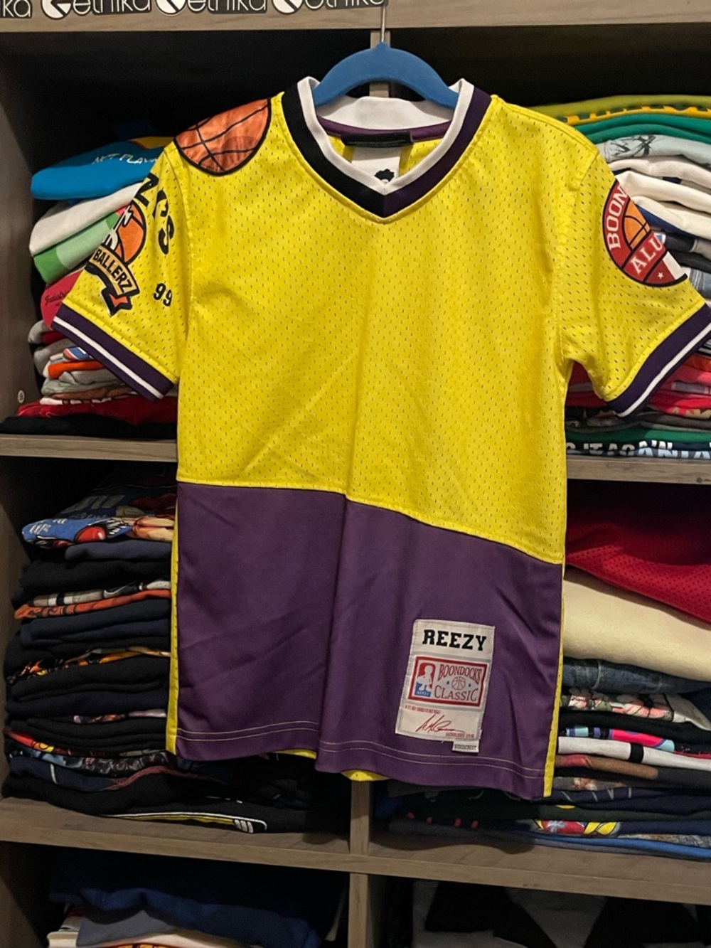 The Bondocks Kids' s(8). Yellow & Purple Basketball Jersey Top